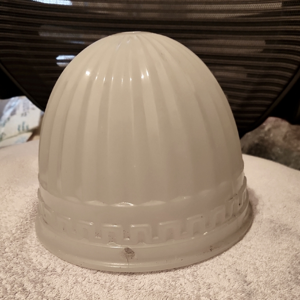 BRASCOLITE LAMP SHADE Opalescent Milk Glass 3 Hole Brass Accents 8.25” x 5.75"